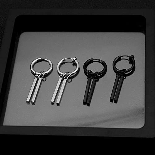 Minimalist Double Bar Small Hoop Short Dangle Drop Earrings for Men Women Boys Girls 316L Stainless Steel Charms Huggie Hinged Hoops Cartilage Helix Hypoallergenic Fashion Personalized Punk Personalized Geometric Line Stick Dangling Gifts Boyfriend Birthday Bff3