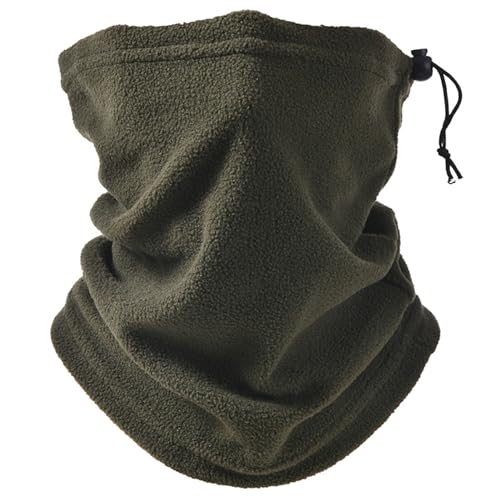 Bodhi2000 Scaldacollo invernale multifunzionale tutto in 1 in pile polare tinta unita protezione viso con coulisse design spesso ciclismo Headwea, Verde militare, Taglia unica