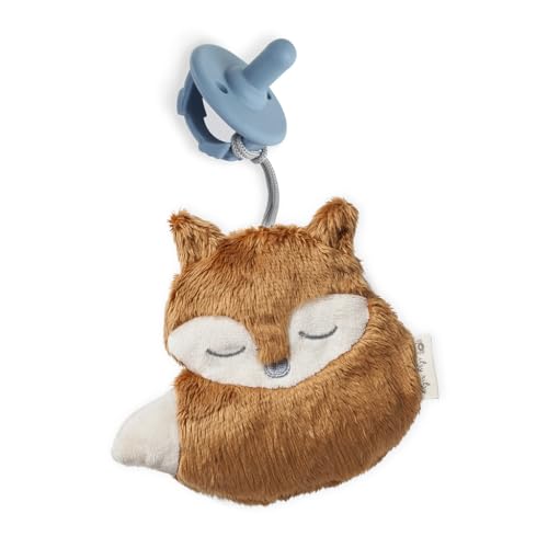 Image of Itzy Ritzy Pacifier & Lovey Set - Includes Silicone Pacifier with Stuffed Animal Lovey - Detachable Plush Fox Binky Holder & Coordinating Blue Silicone Binky, Ideal for Ages 0 Months & Up