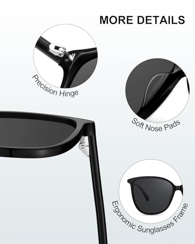 LOHO Oversized Sunglasses Womens Polarized, 2026 Trendy Square Designer Ladies Sun Glasses, UV400, Acetate Frame, Black Shades — view 4