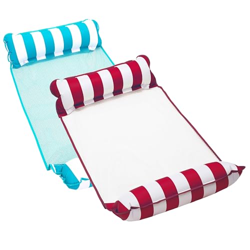 Aqua Monterey Hammock Pool Float - Two Pack - One Light Blue & One Burgundy/White Stripe, 2-Pack