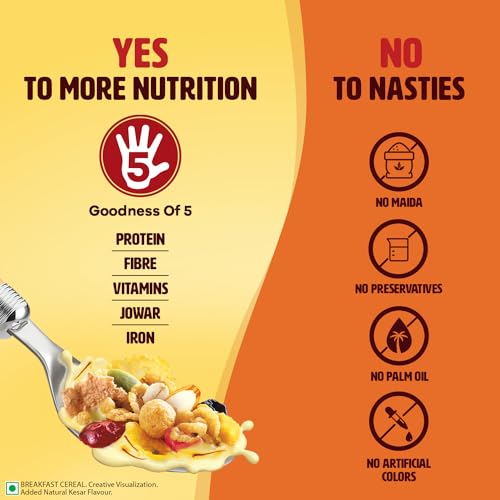 Image of Saffola Muesli Kesar Crunch with Flavour Pops, 700 gm | 15 in 1 Fruit and Nuts, Seeds, Millet & more | Cereals for breakfast rich in wholegrain, protein, fibre (Pack of 3)