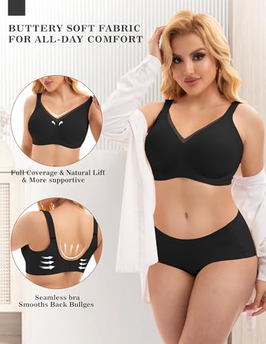 Image of PoseFree Womens Wireless Bras Supportive Tshirt Bra No Underwire Seamless Push Up V Mesh Comfortable Bralette Everyday Bras
