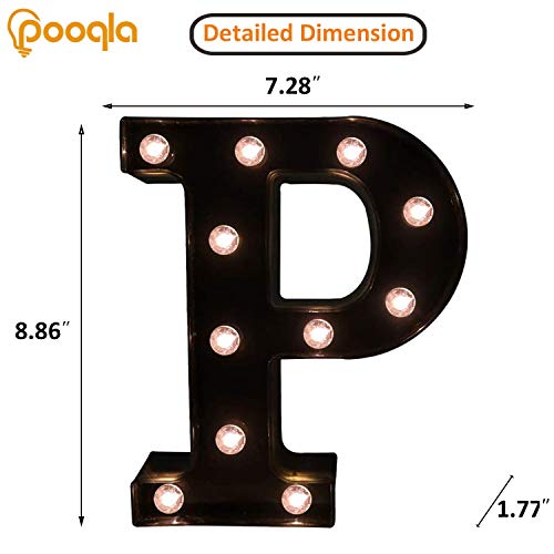 Image of Pooqla Black Light Up Letter P, Marquee Letters Black Room Decor | LED Lighted Letters Birthday Party Decorations, Gifts for Boys Men Christmas Anniversary Night Light Home Bar Room Decoration