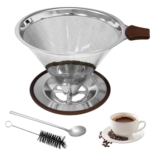 Kaffeefilter Edelstahl Kaffeefilterhalte Papierlose Dauer Wiederverwendbarer Kaffeefilter für Handfilter kaffee Tropfkaffeeaufsatz Inklusive LöFfel Und ReinigungsbüRste Perfekt FüR 34 Tassen