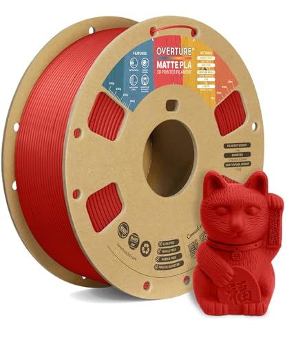 Image of OVERTURE Matte PLA 3D Printer Filament 1.75mm, Matt Surface & Low Warping Filament 1kg Spool (2.2 lbs), Accuracy + /- 0.02 mm, Fit Most FDM Printers (Matte Brick Red)