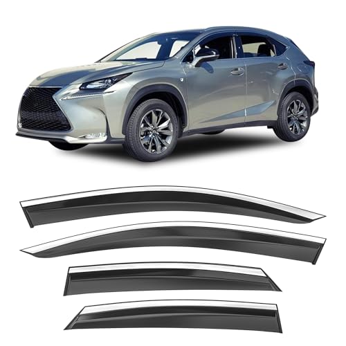 Image of Shatterproof Taped-On Window Deflectors for Lexus NX200T NX300H 2015-2021 with Chrome Trim, Rain Guards, Window Visors for Car, Vent Deflector, 4pcs