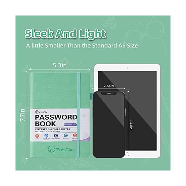 FotiCix-Password-Book-with-Alphabetical-Tabs-Medium-Size-Password-Keeper-Journal-Notebook-for-Computer-Website-Logins-Hardcover-Internet-Address-Password-Organizer-for-Home-Office-Green FotiCix-Password-Book-with-Alphabetical-Tabs-Medium-Size-Password-Keeper-Journal-Notebook-for-Computer-Website-Logins-Hardcover-Internet-Address-Password-Organizer-for-Home-Office-Green