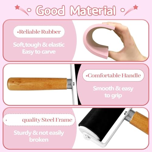 Tampon en Caoutchouc à Graver Kit Bricolage avec Blocs Rose et Gouges - 6
