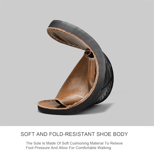 Men'S Genuine Leather Flat Slides Sandals Fashion Round Open Toe Slip On Soft Bottom Men Beach Sandals Summer Beach Parties Prom Leisure Slippers3