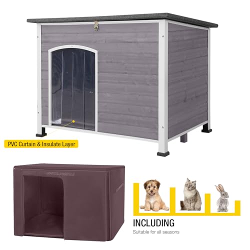 Insulated Wooden Dog Kennel Dog House with PVC Curtain and Removable Floor for Easy Cleaning (Large) Insulated Wooden Dog Kennel Dog House with PVC Curtain and Removable Floor for Easy Cleaning (Large)
