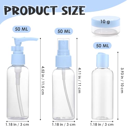 9 Pcs Travel Bottle for Toiletries Set 50 ML Empty Refillable Small Mini Empty Plastic Pump Bottles Spray Bottles Squeeze Bottles with Funnels for Travel or Cosmetic with Storage Bag - Image 3