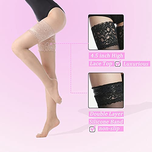 Image of G&Y Thigh High Stockings with Silicone - 15D Sheer Lace Top Nylon Stay Up Pantyhose for Women