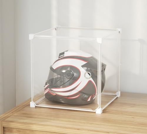 SLLS ヘルメット収納ラック ヘルメットディスプレイスタンド 多層棚 金属製 フレーム 防塵 透明デザイン 組立簡単 オートバイ 電動自転車 安全帽収納 スポーツ用品収納 家庭用 店舗用 モダンインテリア (1列)