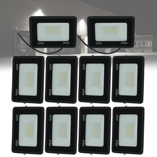Foco LED Seguridad for Exteriores de 30 W superbrillante Resistente al Agua IP66 ángulo de Haz 120° for Jardines garajes y portones(10pack)