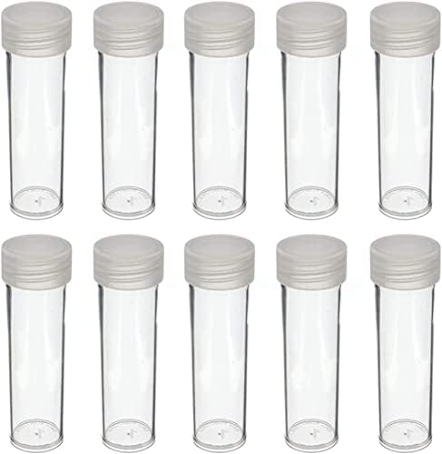 Edgar Marcus Clear Plastic Coin Tubes - 10 Pack Small Dollar Size With Screw Lids