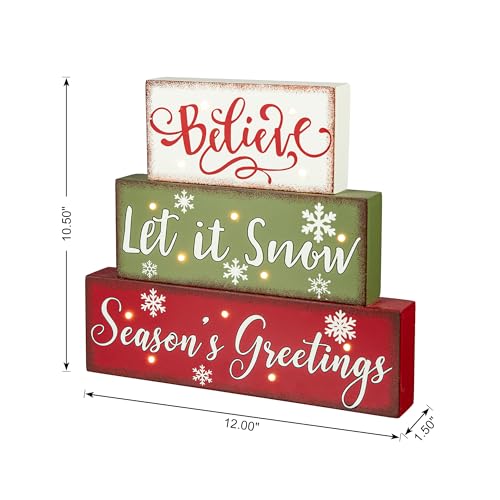 Glitzhome-Wooden-Block-Sign-Christmas-Table-Decorative-Signage-Believe-Let-It-Snow-Seasons-Greetings-1181-x-157-x-1059-inches-MDF-Farmhouse-Wood-Block-Decor Glitzhome Wooden Block Sign Christmas Table Decorative Signage Believe Let It Snow Seasons Greetings 1181 x 157 x 1059 inches MDF Farmhouse Wood Block Decor