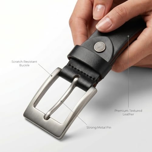 Image of Genuine Leather Belt for Men - Premium Formal & Casual Belt with Metal Buckle - Durable Adjustable Waist Belt for Jeans, Trousers & Office Wear