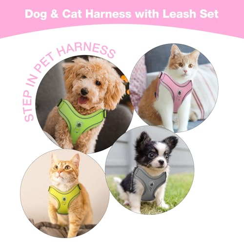 Feycig Hundegeschirr Kleine Hunde, Anti Zug Einstellbar Reflektierend Geschirr, Atmungsaktiv Weiches aus Mesh Geschirr Hund Leichtes Welpengeschirr Brustgeschirr mit Griff (Rosa, Small)
