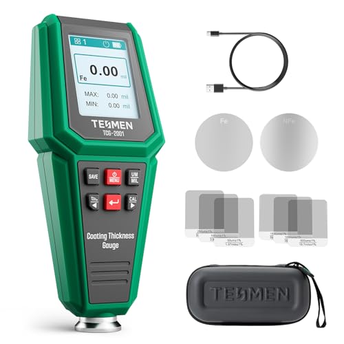TESMEN TCG-2001 Paint Thickness Gauge for Cars, Digital Paint Meter with Data Bar Graph, 4-Way Backlit Color Screen, Car Paint Mil Thickness Tester with Limit Alarm for Used Car Buyers - Green