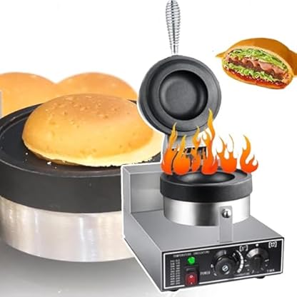 1300W Eiscreme-Sandwich-Presse, Hamburger-Waffeleisen-Form FüR Privat Und Gewerbe, 50–300 °C Temperaturregelung/5-Minuten-Timer, Antihaftbeschichtete Burger-Maschine,Silver