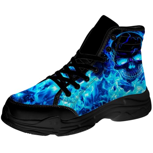 Quorax Flame Skull Shoes for Men High Top Sneakers Lace Up Canvas Shoes Gifts for Her Him3