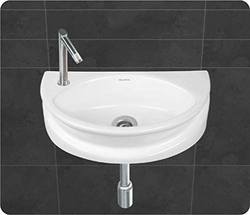Image of Wash Basin Wall Hung Mounted Glossy Finish White Sink for Bathroom - (16 x 10 x 5 Inch)