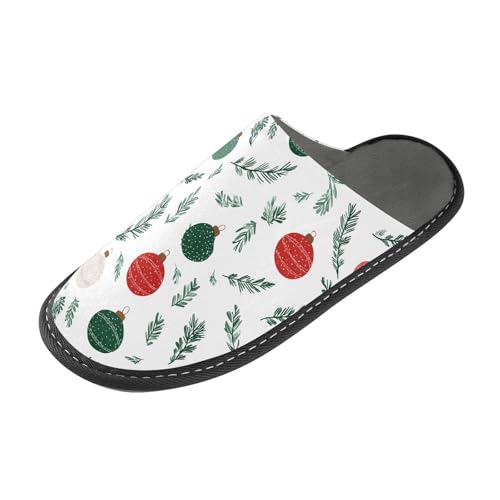 Slippers for Women Leaf Christmas Ball Pattern Soft Winter Warm Shoes Indoor Outdoor Non-Slip House Travel Slippers2