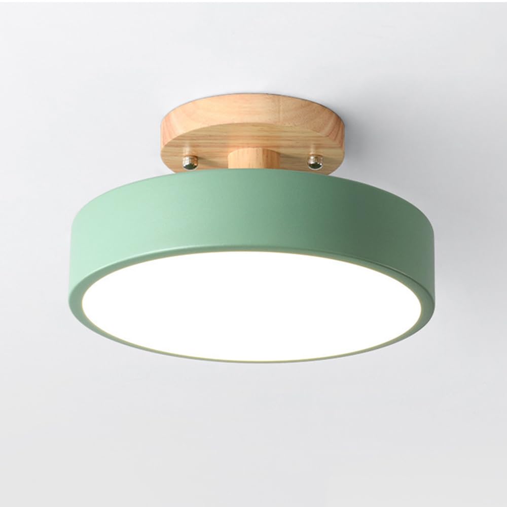 XINYASEE Modern LED Ceiling Lighting,Tri-Colour Dimmable Wooden Round Ceiling Lamp,Simple Metal LED Ceiling Light for Suitable for Bedroom, Living Room, Corridor, Balcony, Kitchen and More (Green)