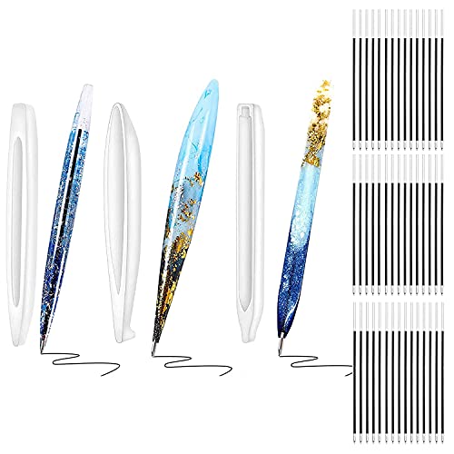 3Pcs Pen Resin Mold, Epoxy Resin Molds with 45Pcs Ink Pen Refills,Ballpoint Pen Silicone Molds Resin Casting Molds for DIY Crafts Making and Student Gift
