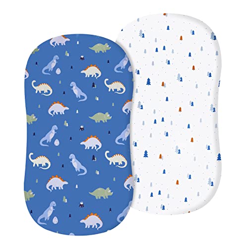 Image of David's Kids 100% Cotton Bassinet Sheets, 2 Pack Ultra Soft Breathable Comfortable Baby Sheet Set for Boys Girls Neutral, Univeral Fit for Most Cradle and Bassinet Mattress, Dinosaur