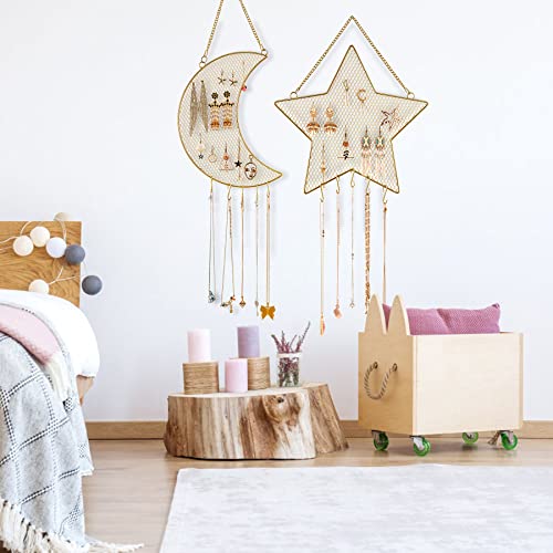 Gmpajhl Earring Wall Holder Hanging Jewelry Storage Organizer, 2 Pack Metal Grid Star And Moon Shape Jewelry Rack, Gift For Ladies And Girls #TOP4