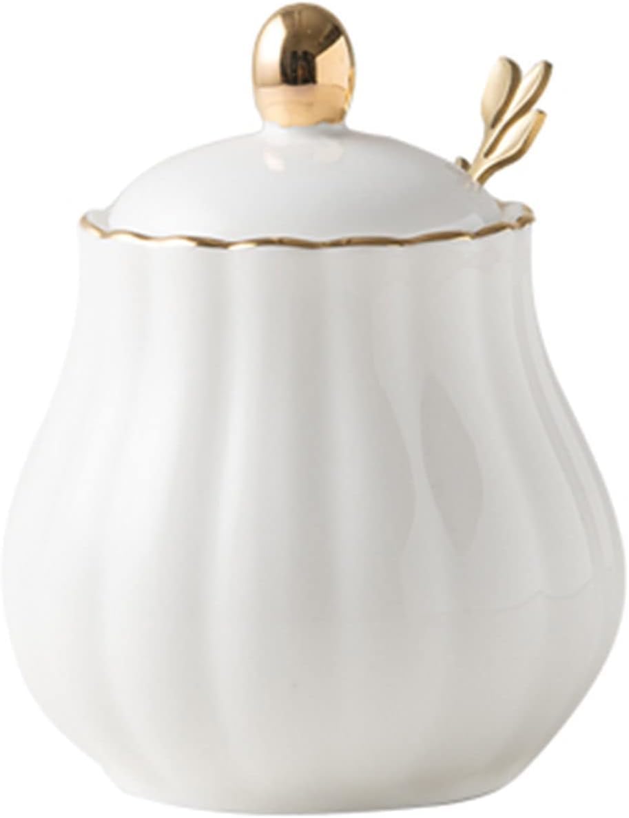 Cukiernica, cukiernica w jednolitym kolorze z pokrywką i łyżeczką, ceramiczny słoik do przechowywania cukru o pojemności 300 ml (10,6 uncji), porcelanowa cukiernica, do kawiarni, restauracji, domu - n