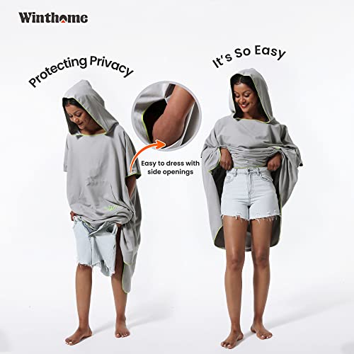 Winthome Changing Robe for Adult Women Men, Lightweight Towel Poncho for Surfing Swimming Wetsuit Beach Changing (Blue, XL)