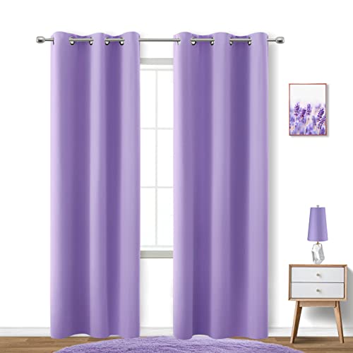 Image of KOUFALL Lilac Purple Curtains 84 Inch Length for Girls Bedroom,2 Panels Set Room Darkening Blackout Kids Curtains for Toddler Princess,Violet Lavender