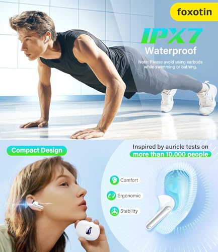 Image of TWS Wireless Earbuds Bluetooth 5.3 Headphones (48H Playback) Built in Mic with LED Display Charging Case, IP7 Waterproof Earphone for iPhone Andriod Phones Laptop Sports Workout (Pearl)