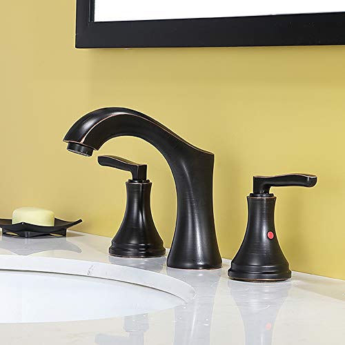 Best Deal Cheap 🛒 VESLA HOME High Arc 2 Handles 3 Holes Oil Rubbed Bronze Widespread Bathroom Faucet,8 inch Lead-Free Lavatory Vanity Bathroom Sink Faucet with Water Supply Lines.