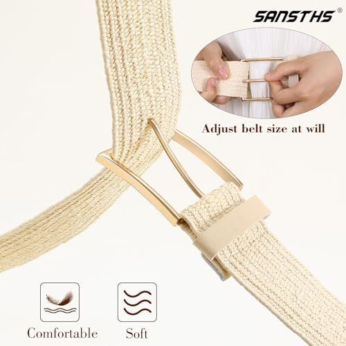 SANSTHS Wide Elastic Belts for Women with Square Metal Buckle, Stretchy Boho Belt for Jeans Pants Dresses4