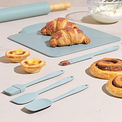 Progress COMBO-8310 Baking Sheet & Rolling Pin Set, Non-Stick Reusable Oven Tray, Silicone Dough Roller with Wood Handles, PFOA-Free, for Cookies, Biscuits, Pastry, Icing, Go Bake Collection, Teal