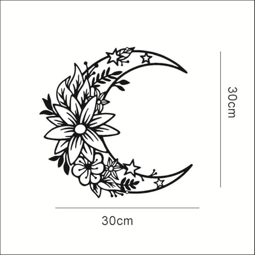 Sculpture murale artisanale fleurs noires et lune en métal durable - 3