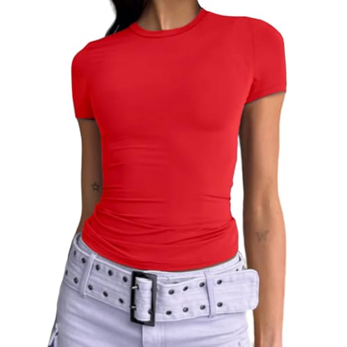 Image of Dwnval Womens Classic Short Sleeve Summer TOS Crew Neck Slim Fit Crop T Shirt