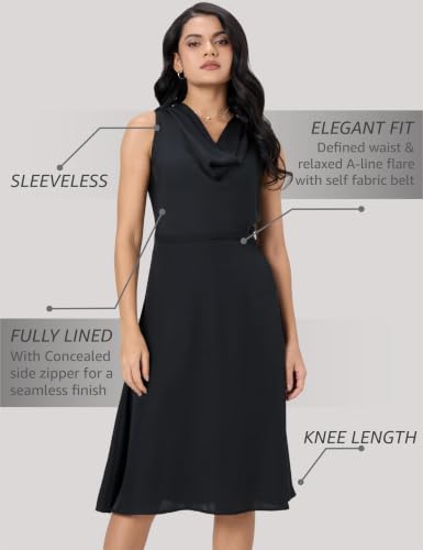 Image of Symbol Premium Women's Cowl Neck Sleeveless Dress | Knee-Length | A-Line | Concealed Side Zipper (Available in Plus Sizes)