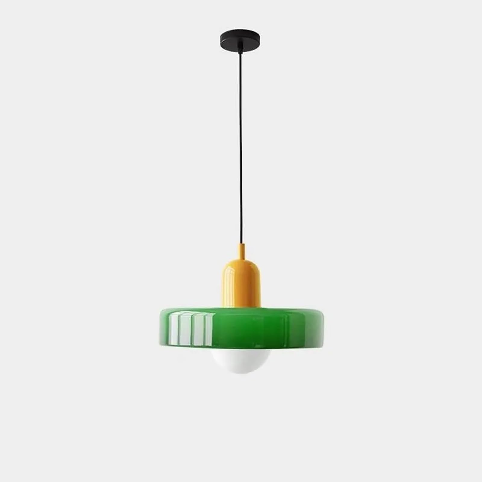 KXEcoLife Mid Century Vintage Glass Pendant Light with Retro Green Lampshade – Nordic Modern Shade for Kitchen Island, Bedroom Shades & Café Ceiling Lampshades