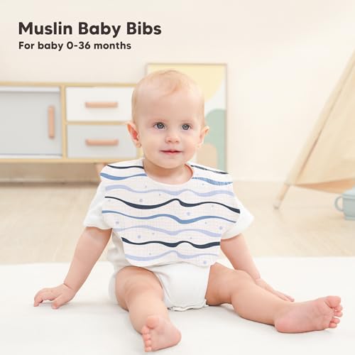 Image of Bearmoss Muslin Baby Bibs for Drooling & Teething Cotton Drool Bib 6 Pack | Soft Absorbent Adjustable Bibs for Unisex Boys and Girls,Easy to Clean for Infant,Toddler, Newborn,Wider design,0-36 Months