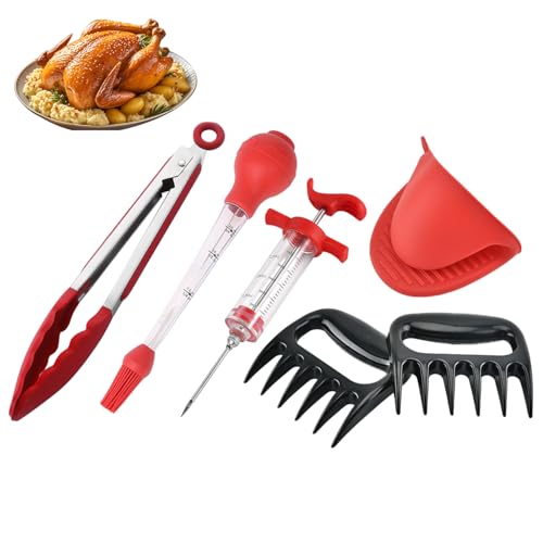 Meat Injector Syringe Marinade Injector for BBQ Grill, Premium Portable Turkey Injector kit for Smoker,Marinades Injector for Meats With 1oz Large Capacity 1 Brush Easy to Use & Clean Red