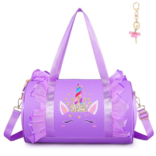 Dorlubel Cute Toddler Ballet Dance Bag for little Girl Tutu Dress Bag with Key Chain (Purple Unicorn)