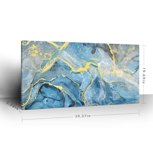 Nicetop Canvas Wall Art Abstract Seascape Painting Blue Ocean Beach Theme Print Black and Yellow Fluid Texture Coastal Picture Sea Wave Natural Landscape Modern Artwork for Home Bedroom 20x40inch - Image 2