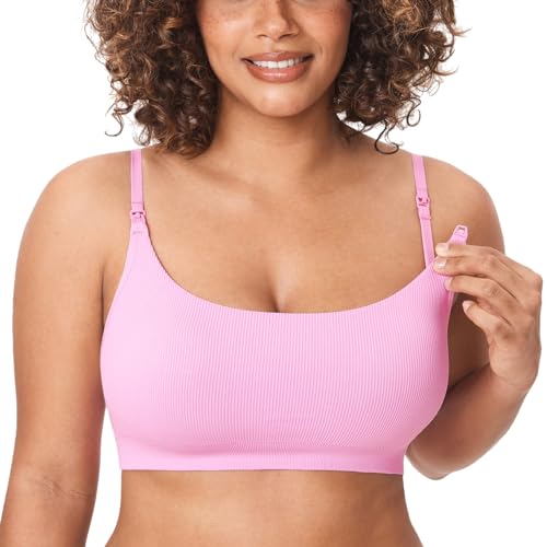 Image of MOMANDA Ribbed Nursing Bras for Breastfeeding Support Maternity Sports Bra Wireless Seamless Sleep Bralettes