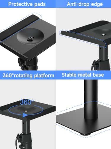 Suptek Free-Standing Speaker Stand Desktop Set, 7.8 x 6.5 inch Trays, Height Adjustment and Tilt, Universal Audio Holders for Computer and Bookshelf Speakers, Elevated Sound, 2 Pack, Black, SDM001TS — view 8