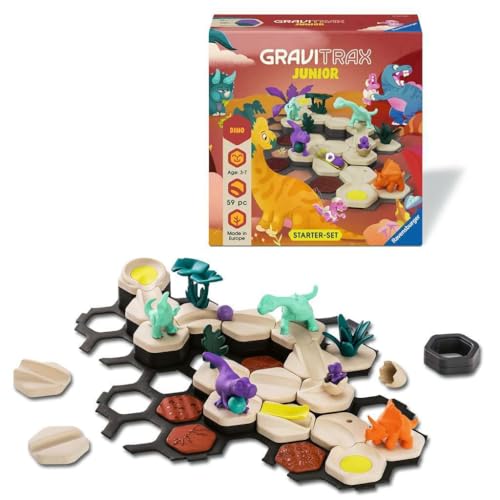 Image of Ravensburger GraviTrax Junior Starter‑Set - Dino - 59‑Piece Marble Run Building Set - Preschool STEM Construction Toy - Interactive Learning for Kids Ages 3+